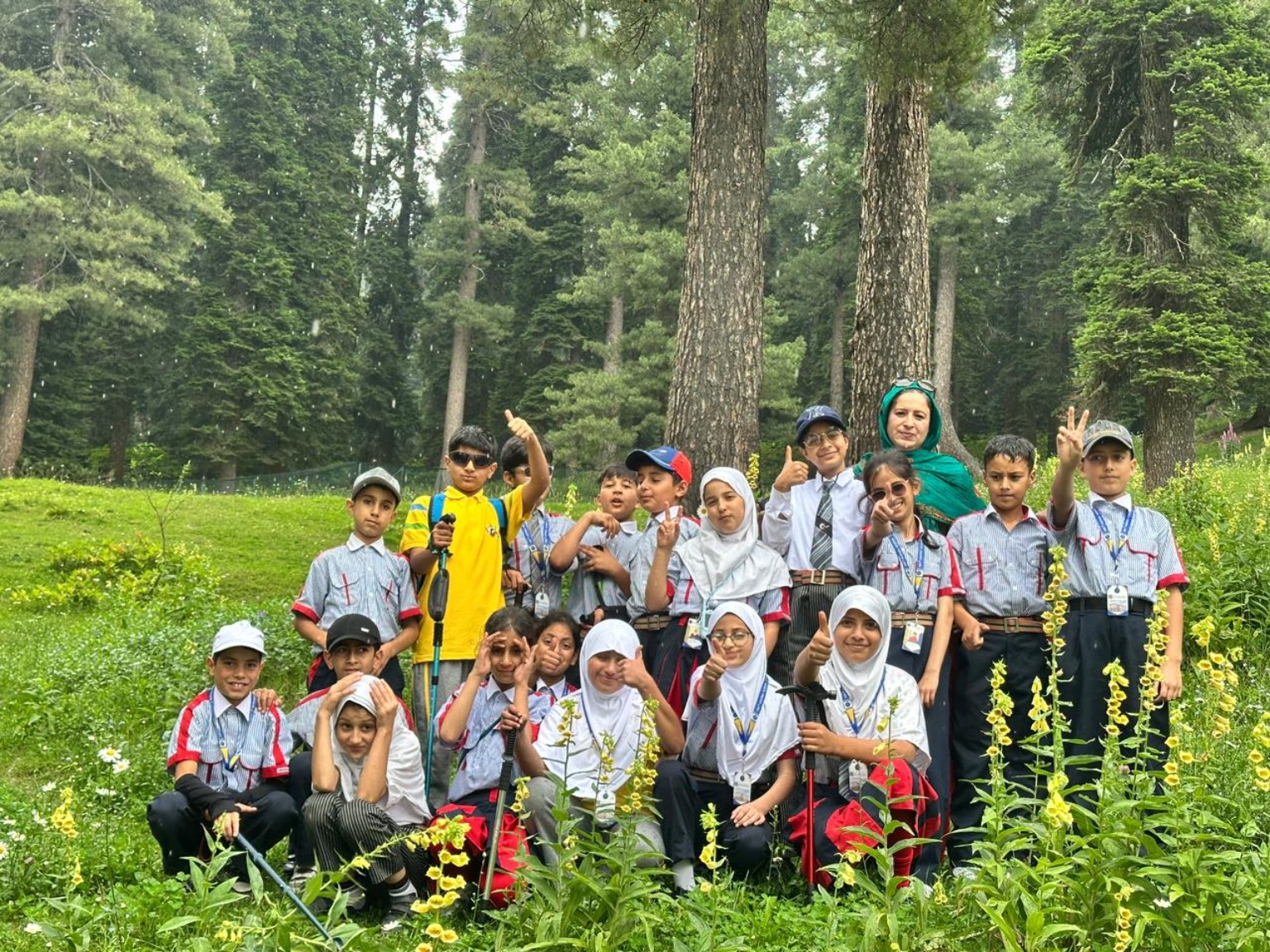 Students on a trek and outdoor learning at Gulmarg.